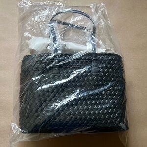 Anne Klein Elegant Black Smooth Woven Tote Bag with detachable pouch